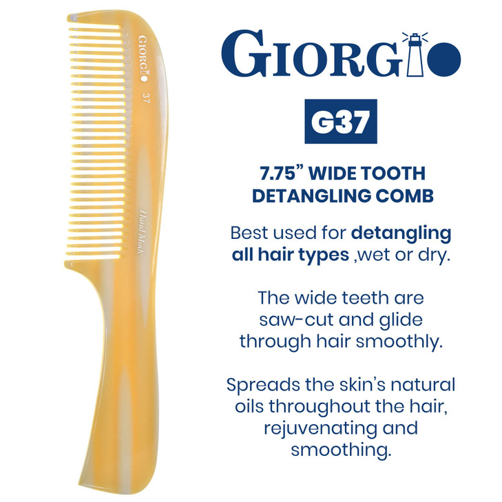 Giorgio G37 Large Coarse Detangling Comb, Wide Teeth for Long Thick Curly Wavy Hair. For Wet and Dry Hair Handmade Rake Comb Saw-Cut and Hand Polishe