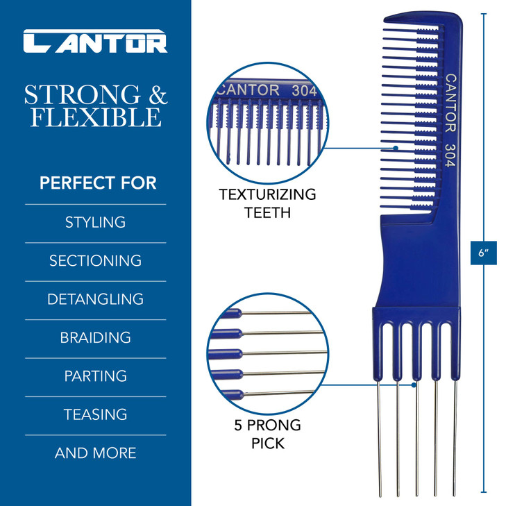 Lift Teasing Comb and Hair Pick 1 Pack Stainless Steel Lifts - Chemical and Heat Resistant Detangler Anti Static Comb For All Hair Types By Cantor