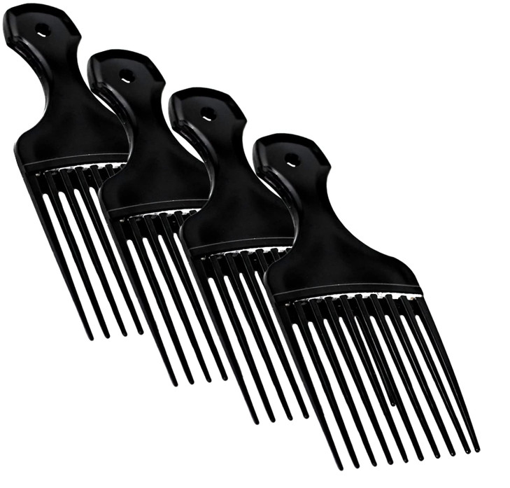 Plastic Hair Pick Comb  Wide Tooth Afro Lift Picks - Pack of 4 Combs - 5.25 Inch - for Styling Lifting Detangling Adding Volume for Long Curly and T