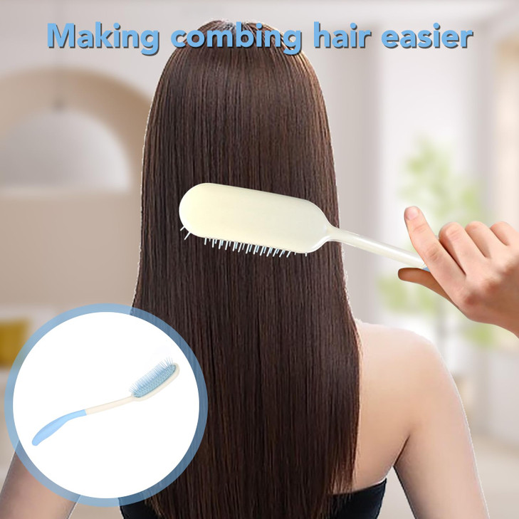 Semme Long Handle Hair Brush & Comb, Soft Bristles, Non-Slip, Ergonomic Design for People with Limited Dexterity or Arthritis, Hair Type: All, Blue +