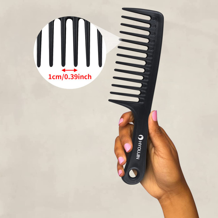 HYOUJIN Black Large Wide Tooth Detangler Paddle Brush - Best Styling Comb for Curly, Wet, Long Hair