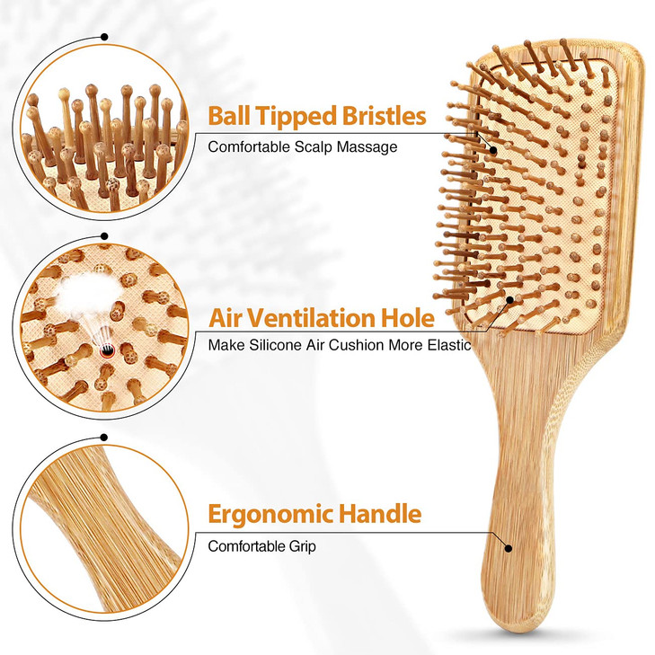 Pack of 2 Hair Brush with Natural Bristles, Massages Scalp Anti-Static Hair Detangle for All Types, Lightweight (Paddle)