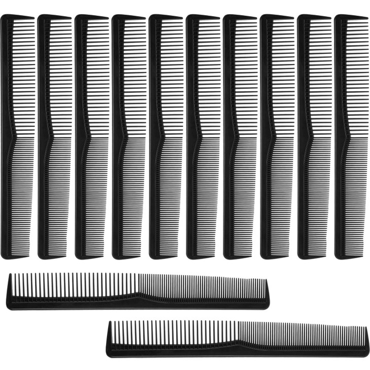 Boao 12 Pieces Hair Combs Bulk Fine and Wide Tooth Black Cutting Combs for Barber Hair Stylist Tapered All Purpose for Hairdressing Parting Salon for