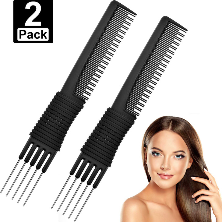 Leinuosen 2 Pack Tail Combs - Black Carbon Fiber Teasing & Lifting for Rat Tails and Hair Salon or Home Use(Lift Combs)