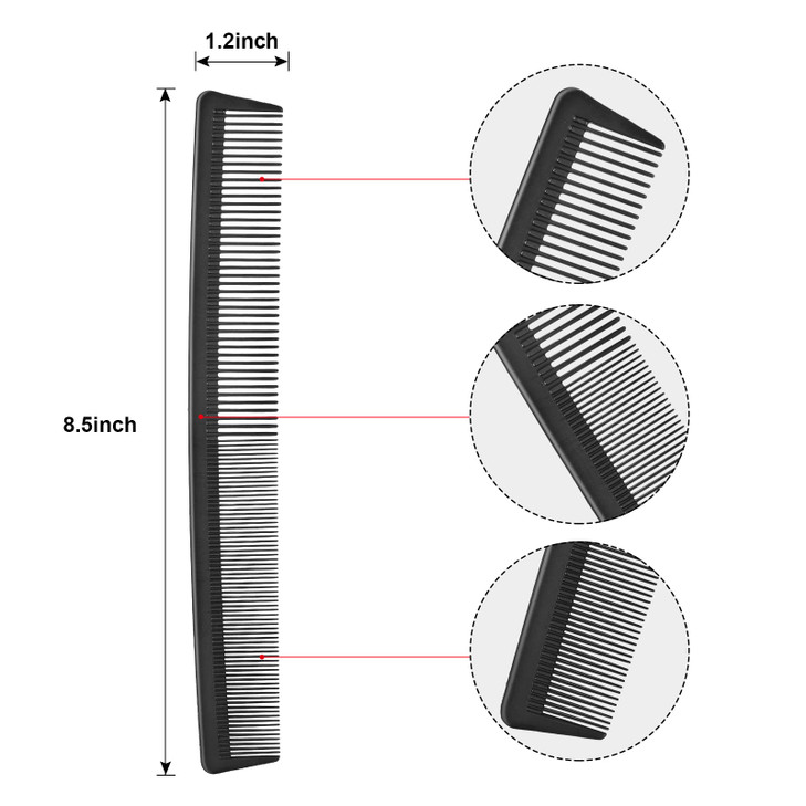 Leinuosen 3 Pack Fine and Wide Tooth Hair Comb, Professional Women and Men Black Carbon Barber Fiber Cutting Comb, Heat Resistant Tool for All Hair T