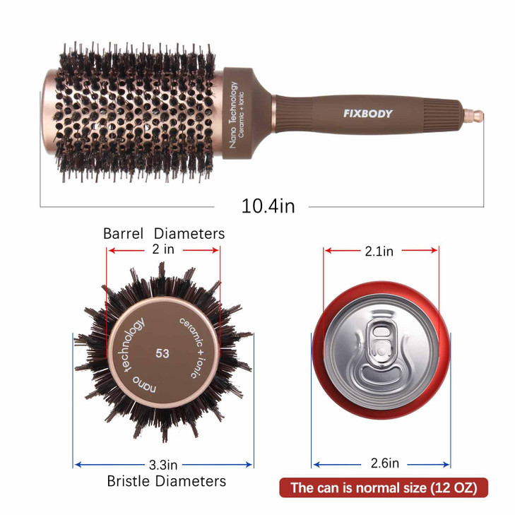 FIXBODY Hair Brush, Round Brush for Blow Drying, Curling, Styling, Nano Thermal Ceramic & Ionic Tech, Boar Bristle, 3.3 inch, 2 inch Barrel, for Wome