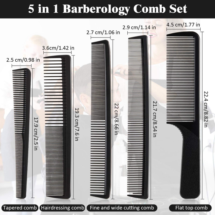 5 Pieces Hair Cutting Comb Barber Hair Styling Combs Fine Teeth Carbon Hairbrush Set Anti Static Heat Resistant Hairdressing Tapered Hairbrush for Me