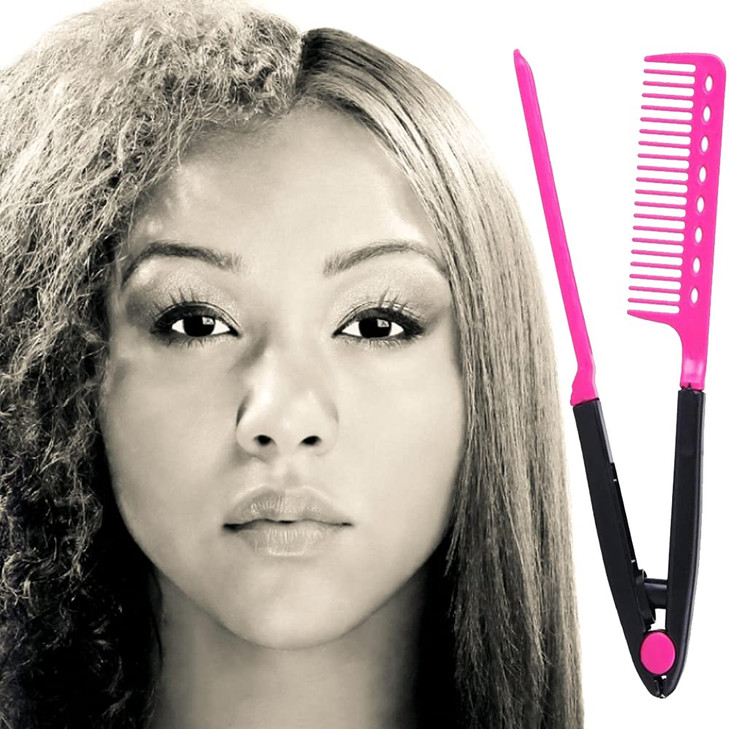 EasyGlide-V Hair Straightener and Detangler - Rat Tail Style V-Comb for Sectioning, Flat Ironing, Blow Drying, Keratin Comb for Tangled Hair, Spring