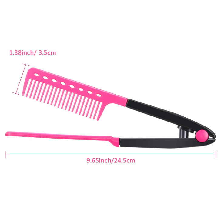 EasyGlide-V Hair Straightener and Detangler - Rat Tail Style V-Comb for Sectioning, Flat Ironing, Blow Drying, Keratin Comb for Tangled Hair, Spring