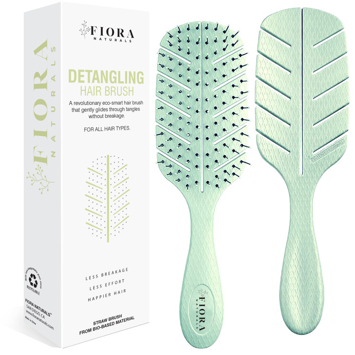 Detangler Brush by Fiora Naturals - 100% Bio-Friendly Detangling brush w/Ultra-Soft Bristles - Glide Through Tangles with Ease - For Curly, Fine, Bla