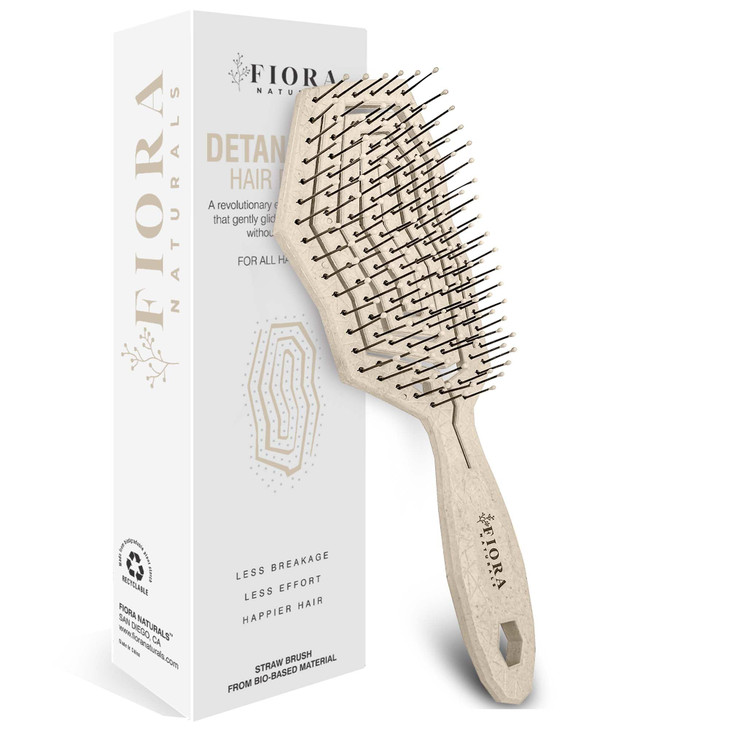 Fiora Naturals Hair Detangling Brush for Women - Detangler Hair Brush w/Flexible Soft Bristles- Gently Glides Through Tangles - Curly, Fine, Dry and