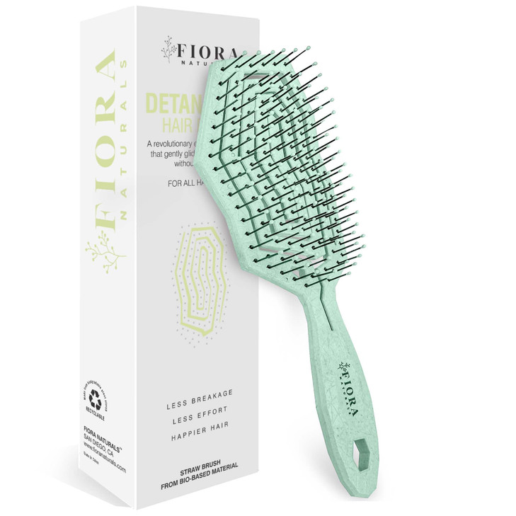Fiora Naturals Hair Detangling Brush for Women - Detangler Hair Brush w/Flexible Soft Bristles- Gently Glides Through Tangles - Curly, Fine, Dry and
