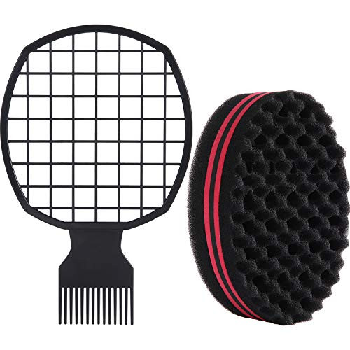Leinuosen 2 Pieces Afro Twist Hair Comb with Twist Wave Barber Tool Hair Brush Wave Curl Brush Comb for Coils Natural(Black)