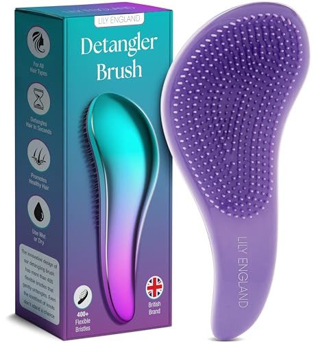 Lily England Detangler Hair Brush for Curly, Thick, Straight & Natural Hair - Gentle Detangling Brush for Women, Kids & Toddlers with Flexible Bristl
