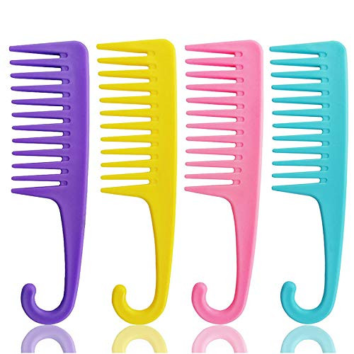 4 Pcs Wide Teeth Combs Shower, Detangler Comb with Hook, Hair Wide-Tooth Wet and Dry Comb for Women Everyday Use and Beauty Salon