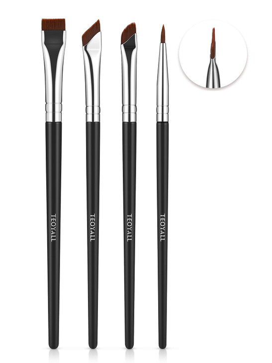 TEOYALL Eyeliner Brush Set, 4 PCS Ultra Thin Slanted Angled Precision Fine Point Eyeliner Brush, Flat Eyebrow Brush