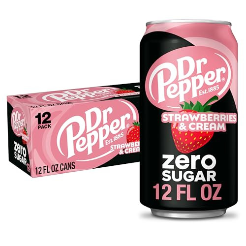 Dr Pepper Zero Strawberries and Cream Soda, 12 fl oz cans, 12 Pack