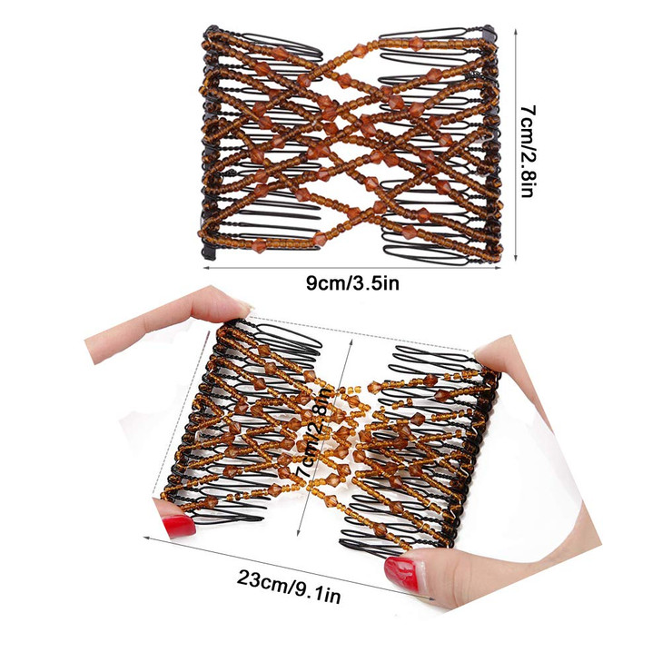 3 Pcs Magic Vintage Stretch Beaded Hair Accessories for Women, Ladies, Girls - Elastic Pearls Hair Clips, Stretchy Bead Hairpins, Double Slides Hair