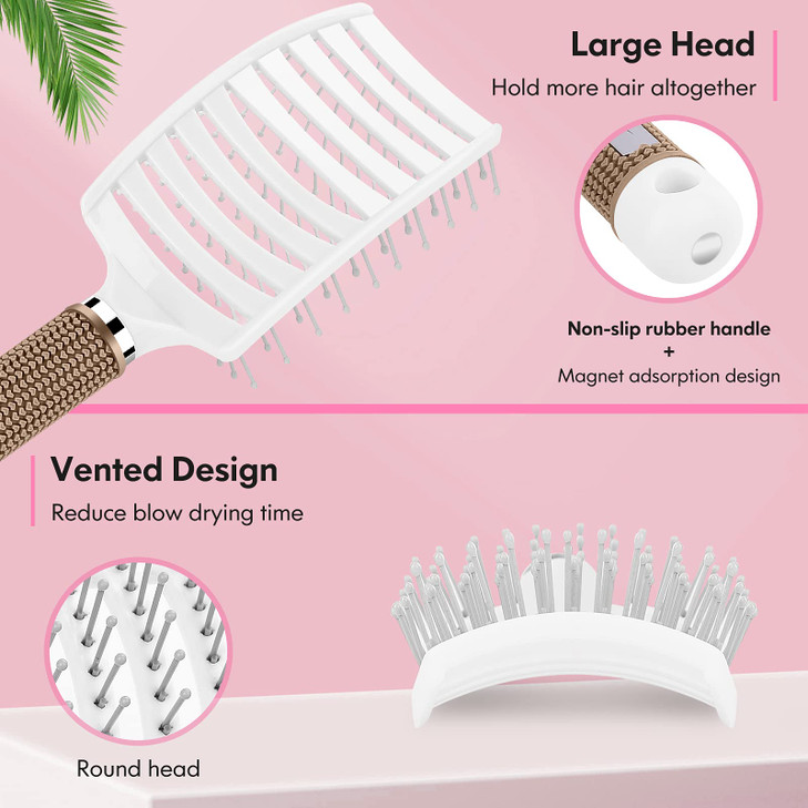 Hair Brush Set, Curved Vented Detangling Hair Brushes for Women Men Kids, Professional Vent Styling Brush for Wet Dry Curly Thick Straight Hair Fast