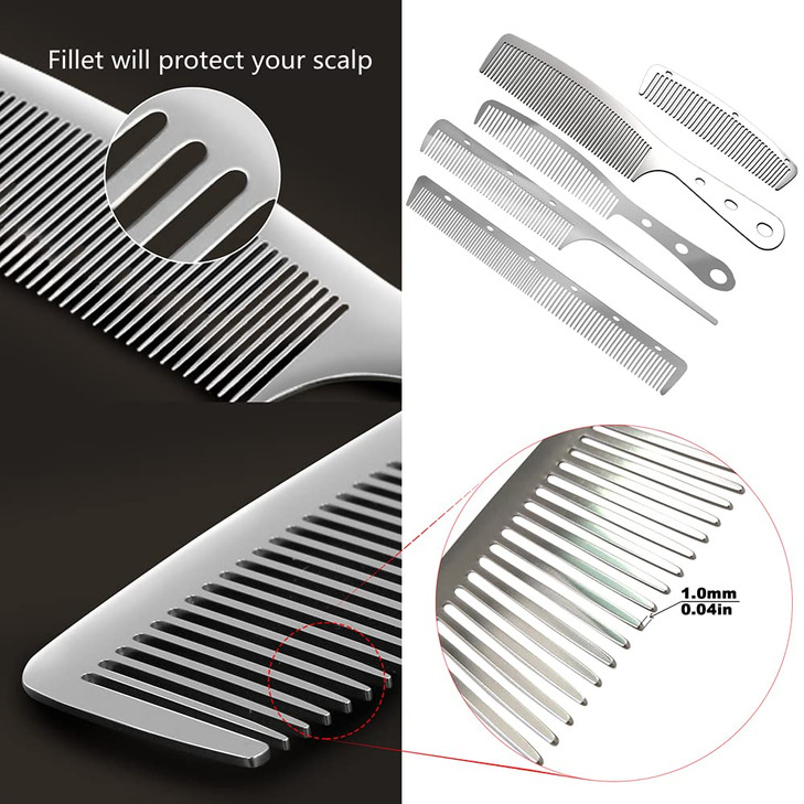 WPS 5pcs Metal Anti Static Barber Combs Stainless Steel Hair Hairdressing Comb Cutting Detangler Comb set Hair Styling Comb for Men Women Salon