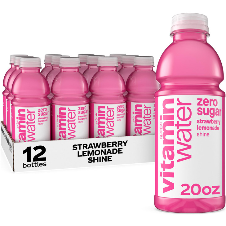 vitaminwater Shine Strawberry Lemonade Zero Sugar, Flavored Water Beverage, 20 fl oz Bottles, 12 Pack
