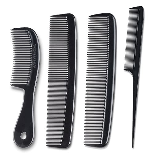 Mars Wellness 4 Piece Professional Comb Set Black - USA MADE - Fine Pro Tail Combs, Dresser Hair Comb Styling Comb - Premium Grade for Men and Women