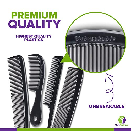 Mars Wellness 4 Piece Professional Comb Set Black - USA MADE - Fine Pro Tail Combs, Dresser Hair Comb Styling Comb - Premium Grade for Men and Women