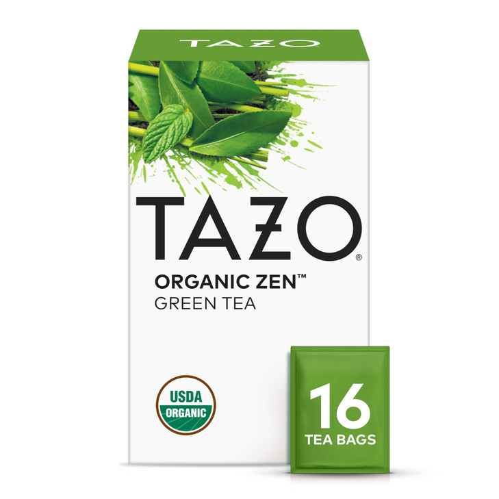 TAZO Organic Zen Green Tea, Caffeinated Tea with Refreshing Lemongrass & Spearmint, 16 Total Bags