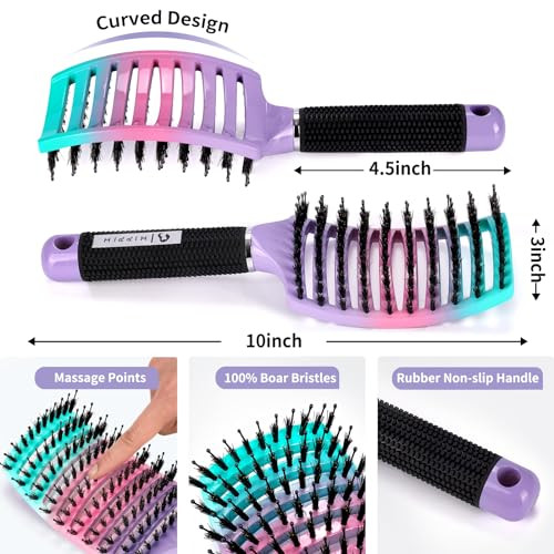 Hair Brushes for Women 2 Pack, HIPPIH Detangler Hair brush for Adult & Kids Wet or Dry Hair, Boar Bristle Hair Brush Getting Knots Out without Pain