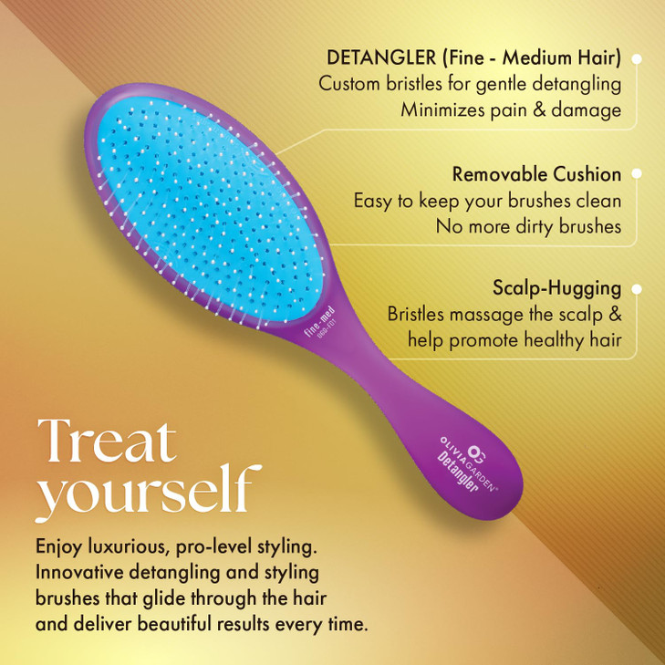 Olivia Garden OG Detangler Brush  Removable Cushion, Gentle Scalp Massage & Detangling for Wet or Dry, Fine to Medium Hair  Purple