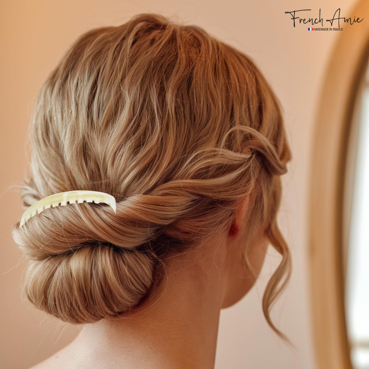 French Amie Fab 13 Teeth Medium 3 1/2" Handmade Celluloid Side Hair Comb Flexible Durable Hair Comb Strong Hold Hair Comb for Women No Slip Styling G