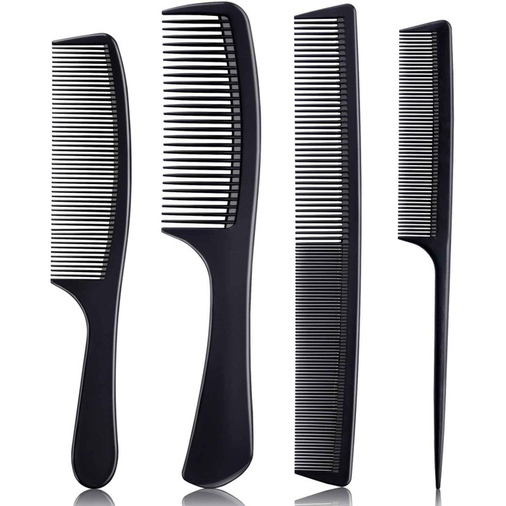4 Pieces Combs for Women and Man, Premium Black Carbon Fiber Hair Comb Set for Teasing and Parting, Professional Combs for Hair Stylist, Fine and Wid