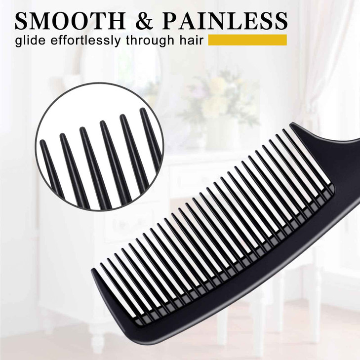 4 Pieces Combs for Women and Man, Premium Black Carbon Fiber Hair Comb Set for Teasing and Parting, Professional Combs for Hair Stylist, Fine and Wid