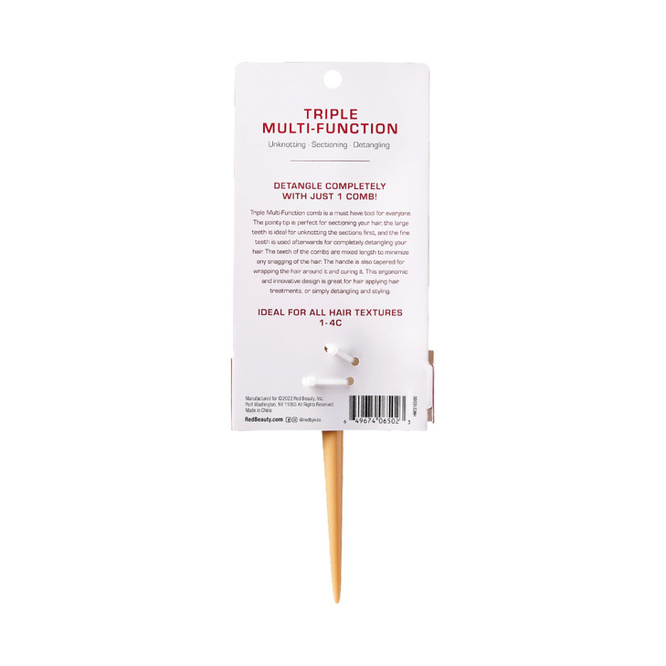 Red by Kiss Detangling Brush for Adults & Kids, Long & Wide Tooth, Mixed-Length Detangler Comb with Rat Tail for All Hair Types