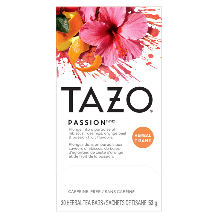 TAZO Passion Herbal Tea Bags, Hot or Iced, Caffeine Free, 20 Total Tea Bags
