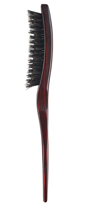 PERFEHAIR 100% Pure Boar Bristle Teasing Hair Brush with Wooden Handle, 3 Row Slim Backcombing Brush, 8.8 inch