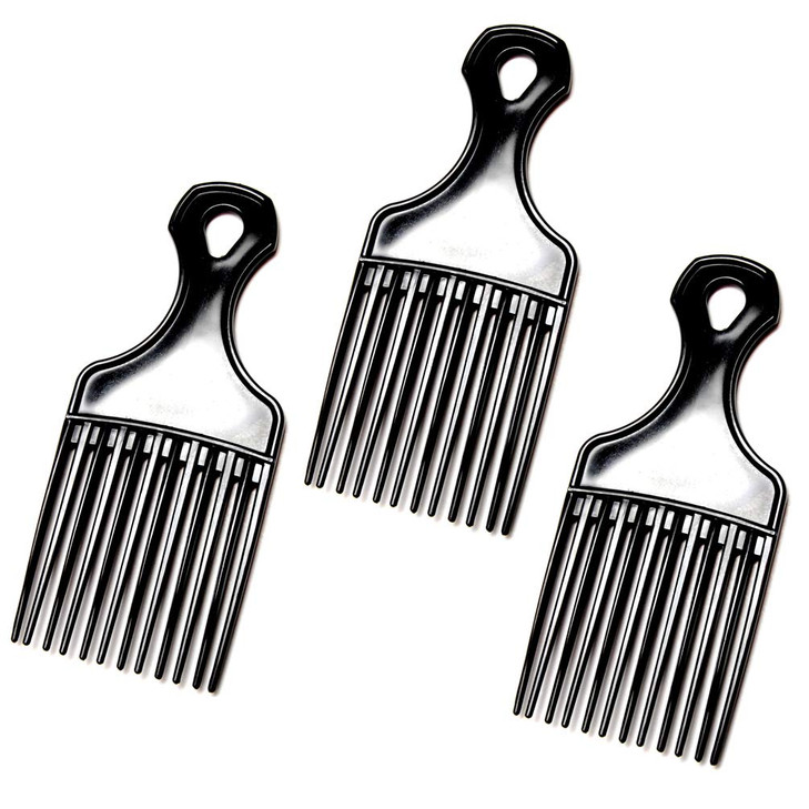 Luxxii (3 Pack) 7" Black Afro Pick Lift Hair Comb Detangle Wig Braid Hair Man Styling Comb (Black)