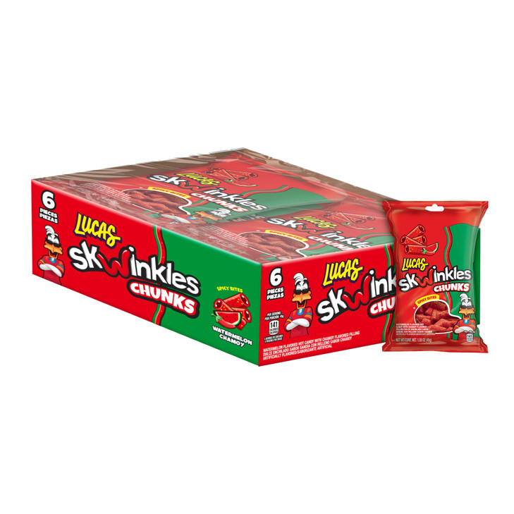 Lucas Skwinkles Candy Chunk Watermelon Flavored with Tamarind Filling 1.60oz, 6 pieces Pack  Watermelon & Tamarind Valentine's Day Candy