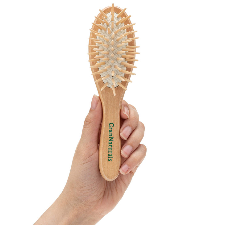 Small Hair Brush for Purse - Wooden Bristle Detangler Hairbrush For Detangling Women, Men & Kids Wet or Dry Hair - Natural Wood Handle & Bristles - T