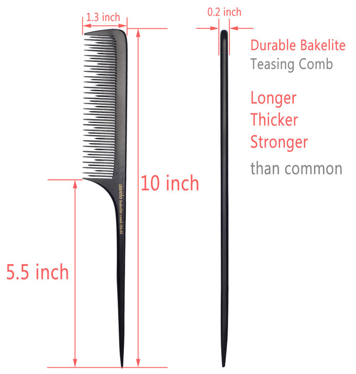 PERFEHAIR Teasing Comb for Fine Hair, Anti-static Long Bakelite Rat Tail Comb Tool for Back Combing, Root Teasing, Adding Volume