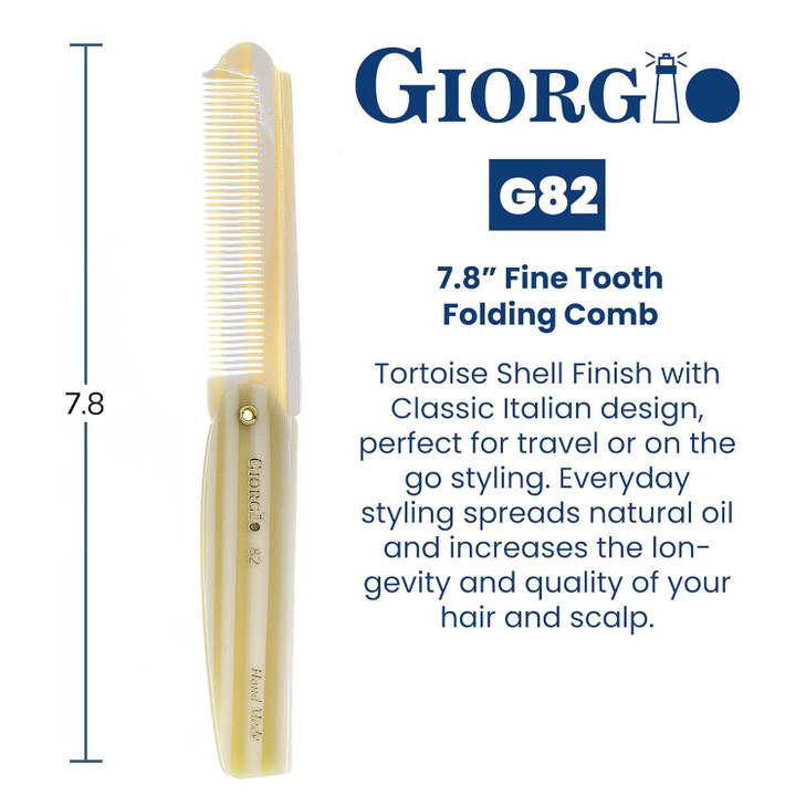 Giorgio G82 IVY 4 Inch Handmade Folding Pocket Comb for Men, Fine Tooth Hair Comb Straightener for Everyday Grooming Styling Hair, Beard or Mustache,