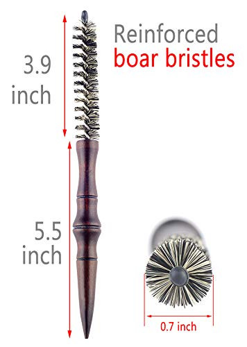 PERFEHAIR Small Round Hair Brush for Short Hair, Mini Boar Bristle Brush for Blow Drying - 0.7 Inch Diameter