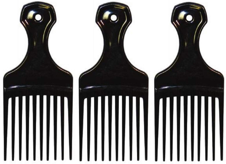 Comfort Axis Plastic Mini Comb and Lift Hair Pick, 3 Pack, Black