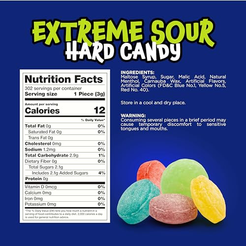 Sour Candy - 2 Pound Bulk Pack - Hard Candy Individdually Wrapped - Assorted Fruit Flavors Candies - Strawberry, Blue Raspberry, Cherry, Lemon, and A