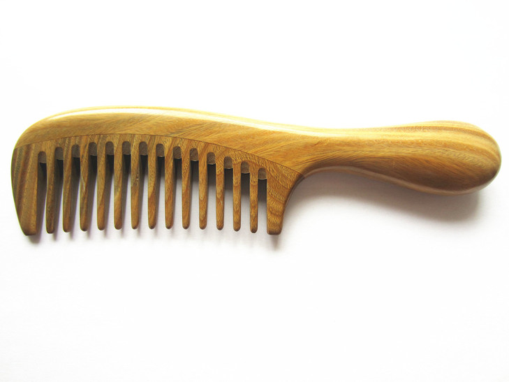 Myhsmooth Gsp-yb Wide Tooth Wood Handmade Natural Green Sandalwood No Static Comb with Rounded Handle with Aromatic Scent for Detangling Curly Hair a