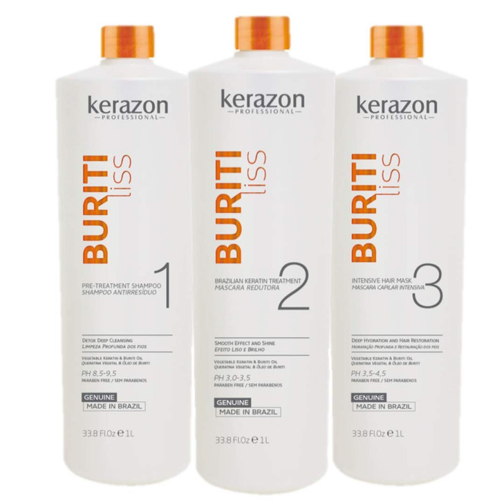 Brazilian Keratin Treatment 34fl.oz/1L Tratamiento de Keratina Brasilera Importada KIT w/ pumps Buriti Liss by KERAZON