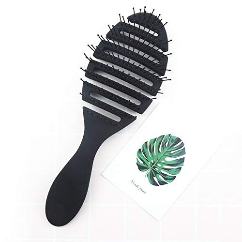 Speed Dry Hair Brush Soft Bristles Flexible Curved and Vented Hair Detangler Brush for Women, Men, Kids - Professional Hair Volumizer Brushes (Black)