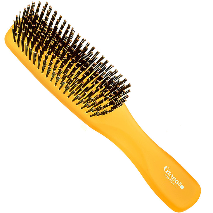 Giorgio GION1O Neon Orange 7.75 inch Gentle Touch Detangler Hair Brush for Men and Women. Soft Bristles for Sensitive Scalp. Wet and Dry for all Hair