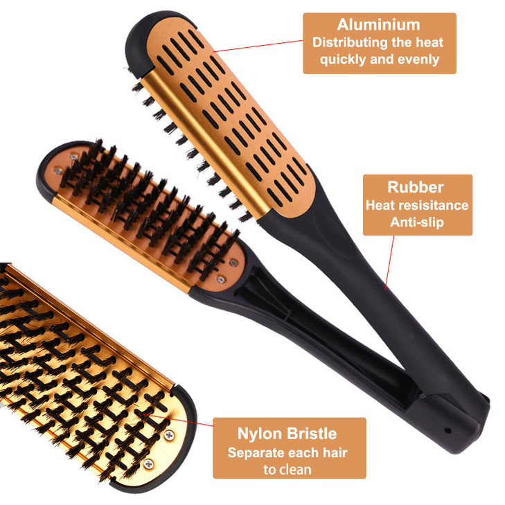 Clamp Hair Brush Straightener Detangler Comb Smoothing Nylon Bristle Double Sided Straightening Air Vented Flat Hair Styling Tool for Wet,Dry,Thick,L