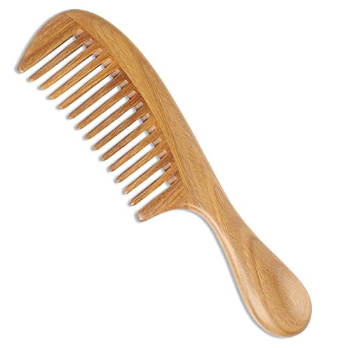 Onedor Handmade 100% Natural Green Sandalwood Hair Combs - Anti-Static Sandalwood Scent Natural Hair Detangler Wooden Comb (Wide Tooth),1 Count (Pack